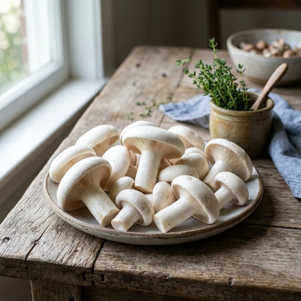 Fresh organic milky mushrooms on farm